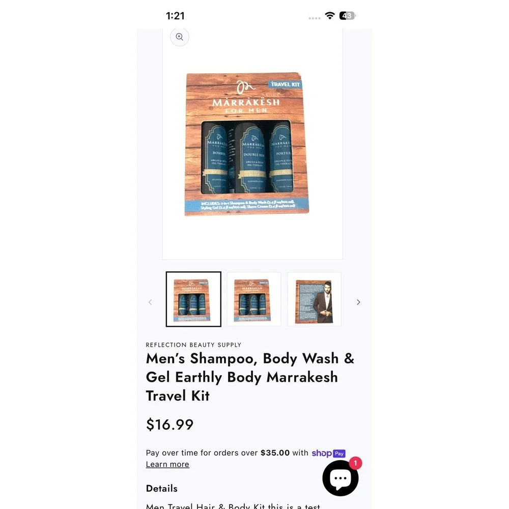 Marrakesh For Men 3pc Travel Kit 2N1 Shampoo/Body Wash, Styling Gel, Shave Cream